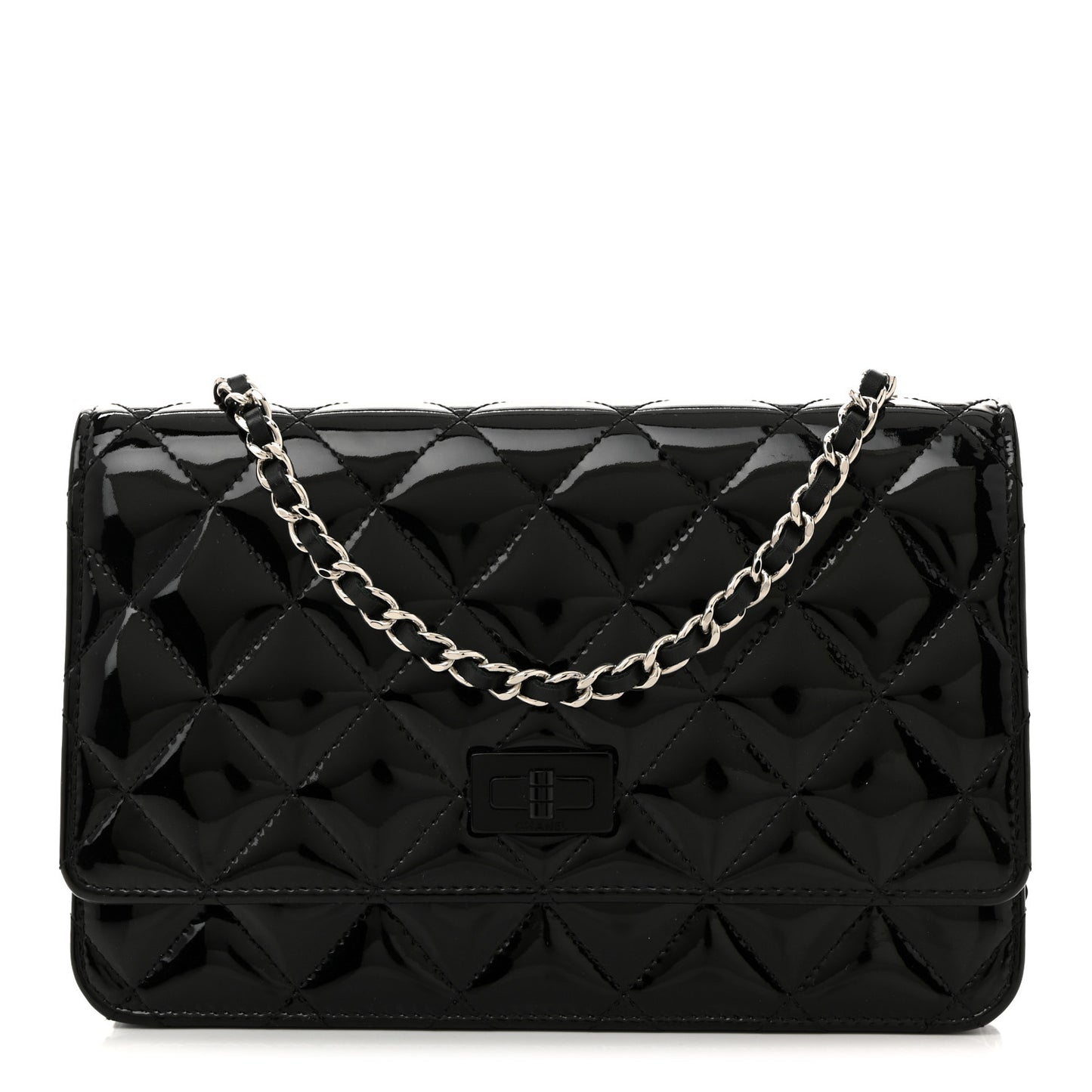 Patent Calfskin Quilted Reissue Wallet On Chain WOC So Black
