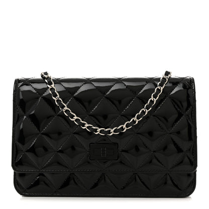 Chanel Patent Calfskin Quilted Reissue Wallet On Chain WOC So Black 1 of 12