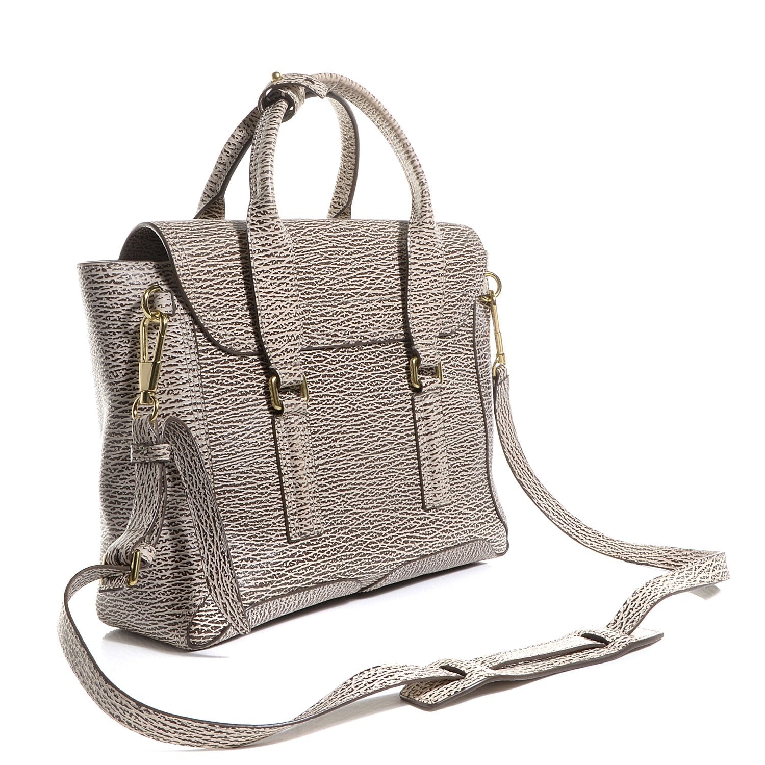 3.1 Phillip Lim Shark Embossed Leather Medium Pashli Satchel Antique White Military 4 of 10