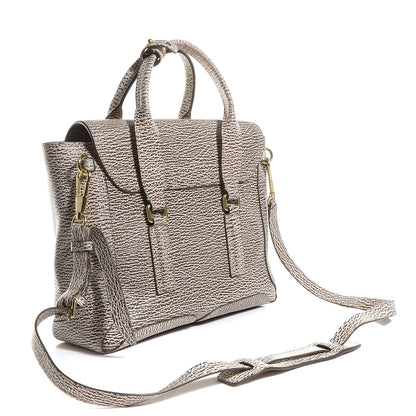 3.1 Phillip Lim Shark Embossed Leather Medium Pashli Satchel Antique White Military 4 of 10