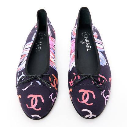 Chanel Printed Stretch Jersey Cap Toe Ballerina Flats 39 Black Multicolor 2 of 8