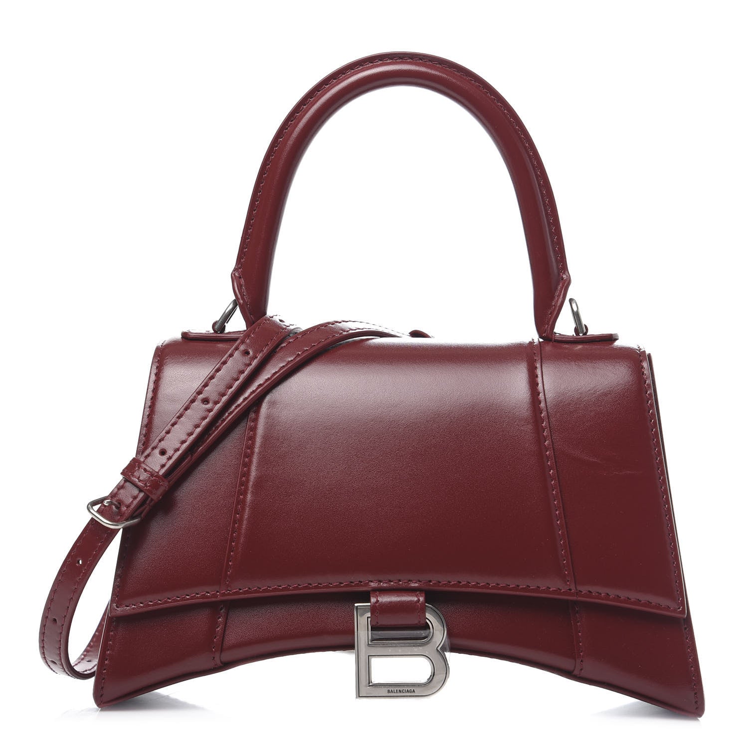 Balenciaga Shiny Box Calfskin Small Hourglass Top Handle Bag Dark Red 1 of 10