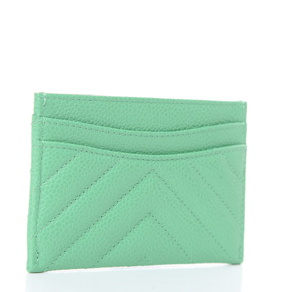 Chanel Caviar Chevron Quilted Card Holder Light Green 3 of 9