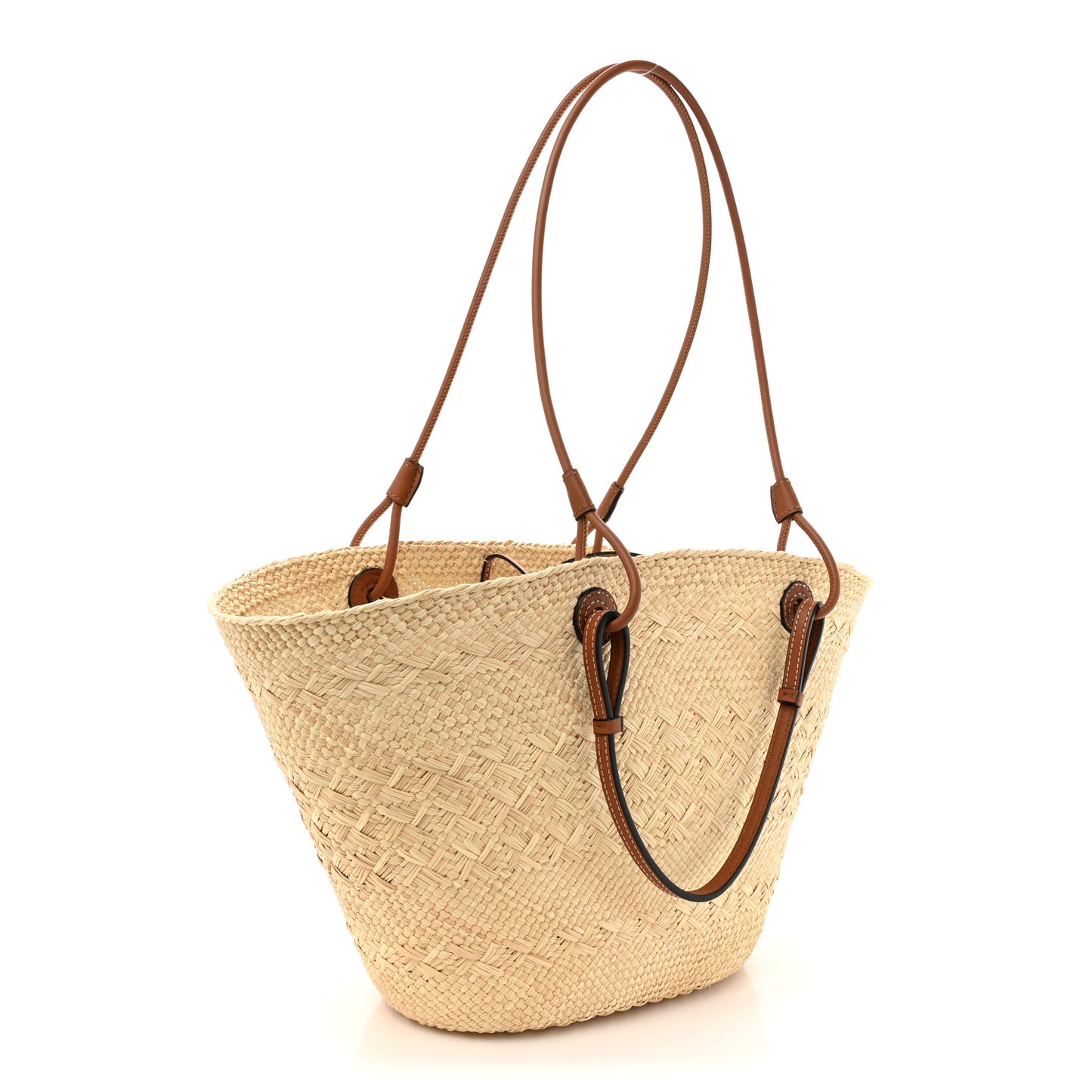 Calfskin Raffia Paulas Ibiza Medium Anagram Basket Tote Bag Natural Tan