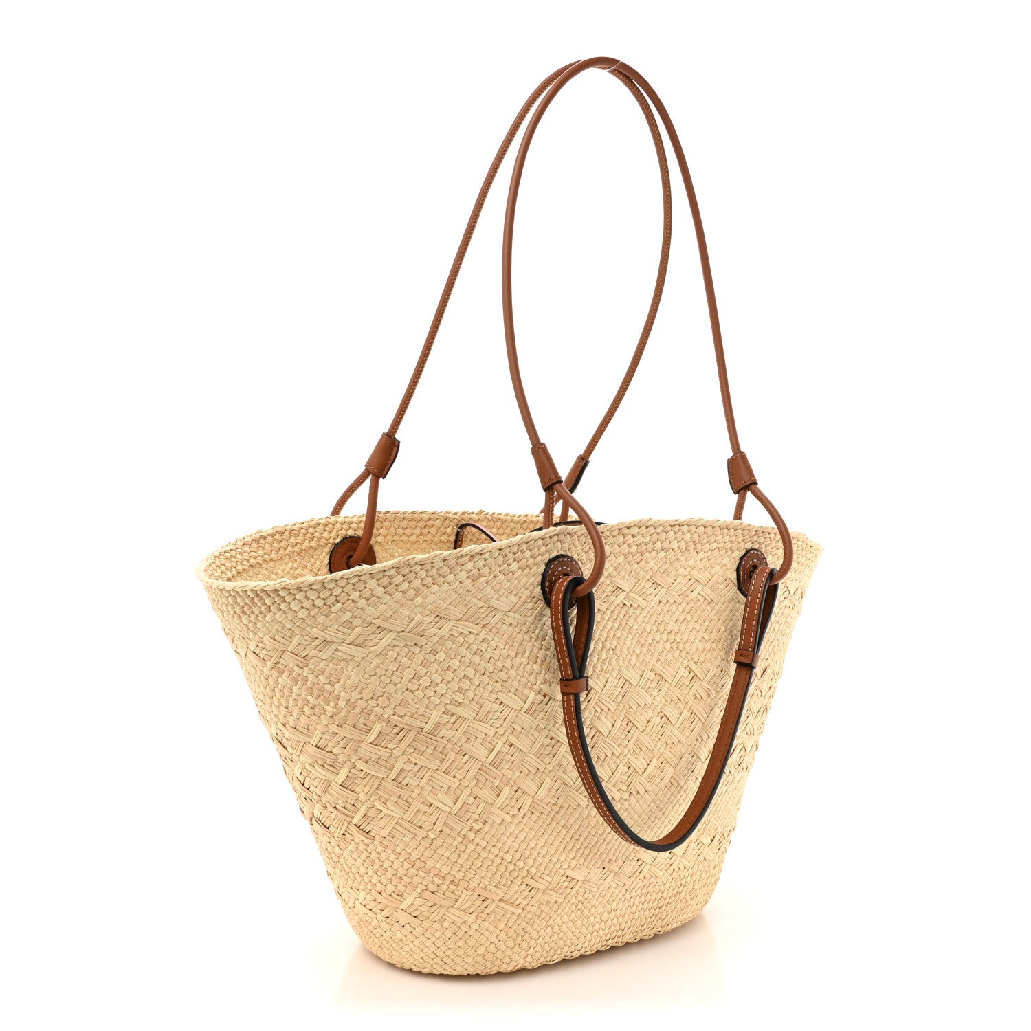 Loewe Calfskin Raffia Paulas Ibiza Medium Anagram Basket Tote Bag Natural Tan 3 of 10