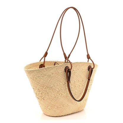 Loewe Calfskin Raffia Paulas Ibiza Medium Anagram Basket Tote Bag Natural Tan 3 of 10