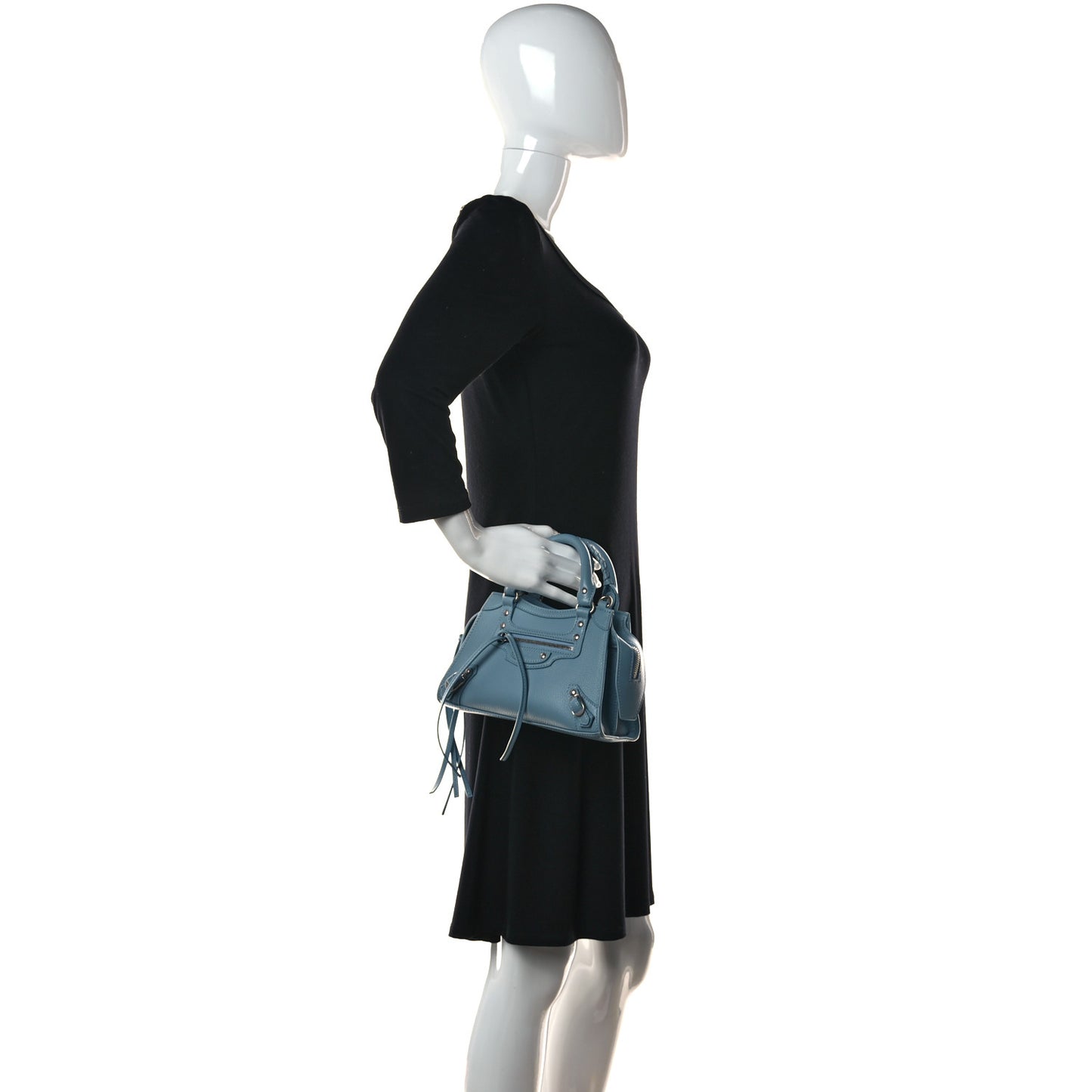 Grained Calfskin Neo Classic Silver Hardware Mini City Blue Grey
