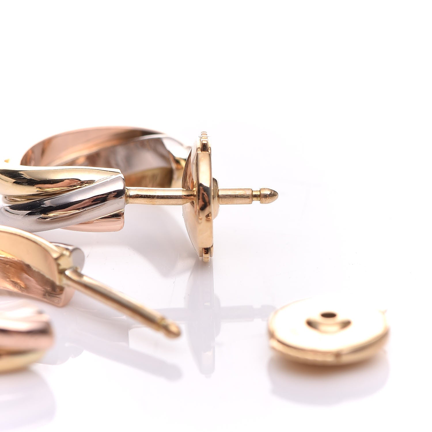 Cartier 18K Pink Yellow White Gold 13mm Trinity Hoop Earrings 4 of 4
