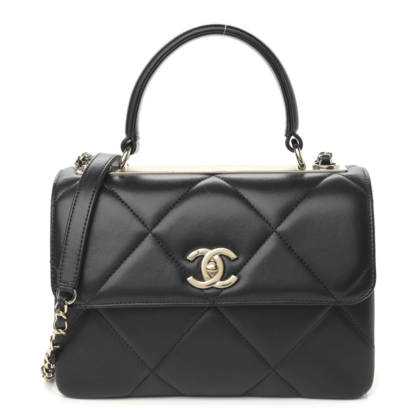 Lambskin Quilted Small Trendy CC Dual Handle Flap Bag Black