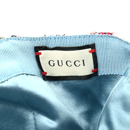 Gucci Vintage Tweed Check Claudia Baseball Hat L White Hibiscus Red Marine 6 of 6