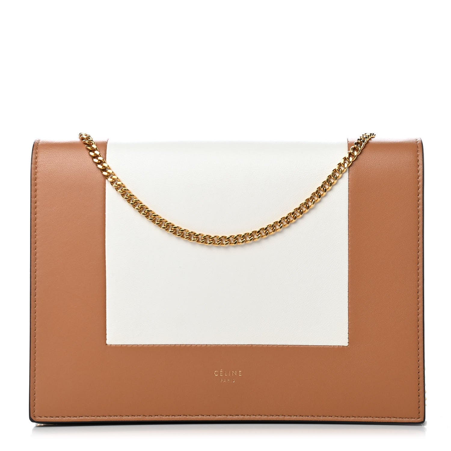 Celine Smooth Lambskin Frame Evening Chain Clutch Tan Optic White 1 of 10