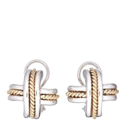 Tiffany Sterling Silver 18K Yellow Gold Signature X Clip On Earrings 1 of 4