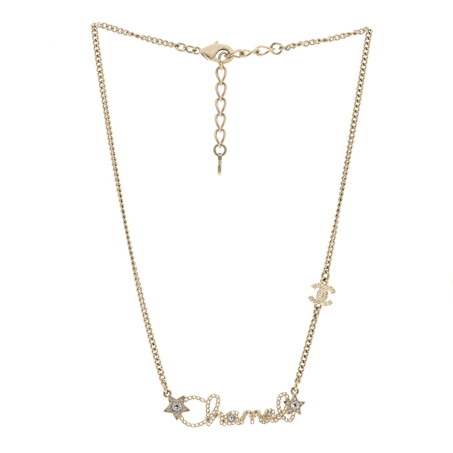 Chanel Metal Crystal Logo Star Necklace Gold 3 of 6