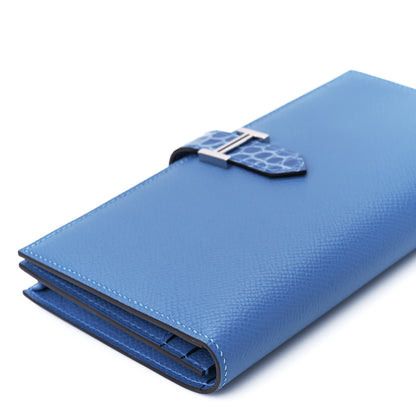 Hermes Epsom Shiny Alligator Bearn Touch Gusset Wallet Mykonos Bleu Zellige 12 of 14
