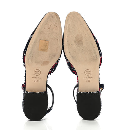 Chanel Tweed Grosgrain Cap Toe CC Slingback Flats 36 Navy Red White 5 of 10