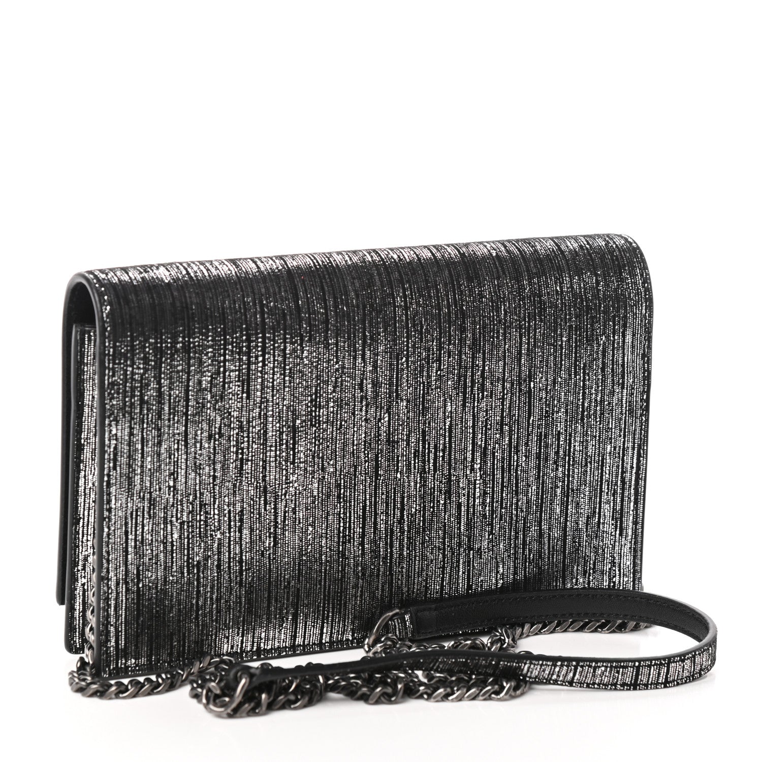Saint Laurent Metallic Suede Classic Monogram Kate Tassel Chain Wallet Black Silver 3 of 8