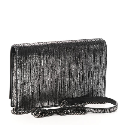 Saint Laurent Metallic Suede Classic Monogram Kate Tassel Chain Wallet Black Silver 3 of 8