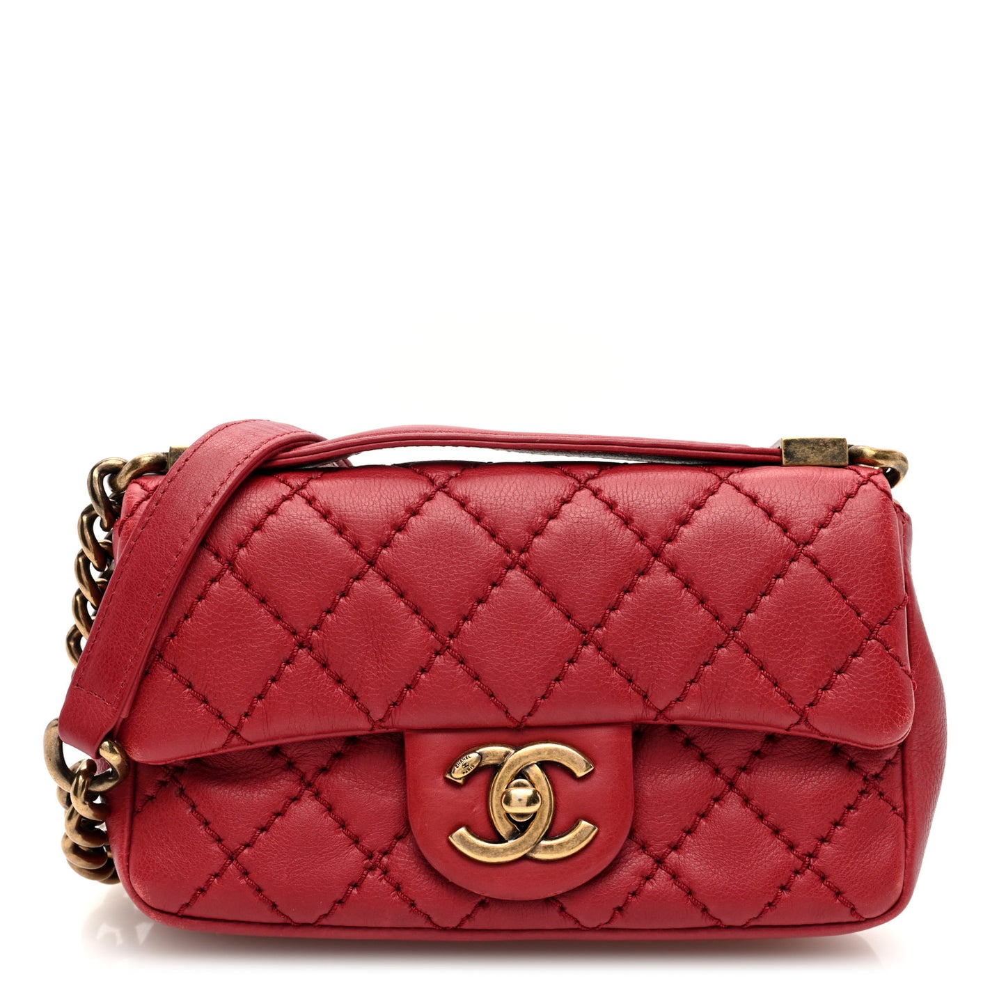 Calfskin Quilted Mini Urban Day Flap Red