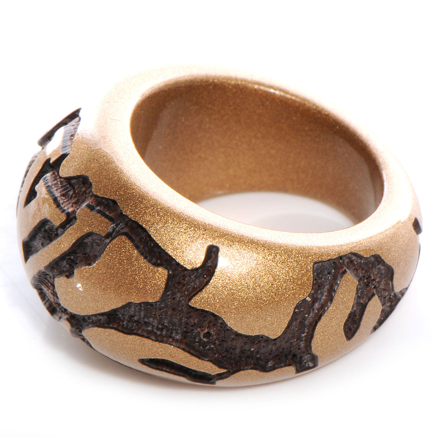 Lacquered Wood Leomonogram Ring 56 7.5 L Gold