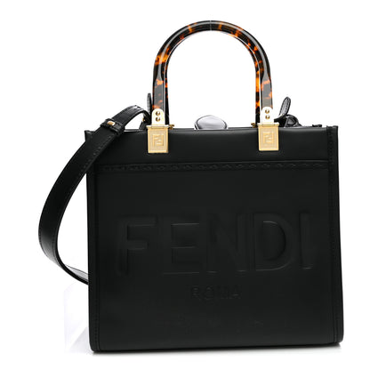 Fendi Vitello King Plexiglass Logo Embossed Small Fendi Sunshine Shopper Tote  Black 1 of 9