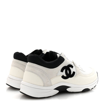 Chanel Mesh Suede Calfskin Grained Calfskin Womens CC Sneakers 39 White Black 5 of 10