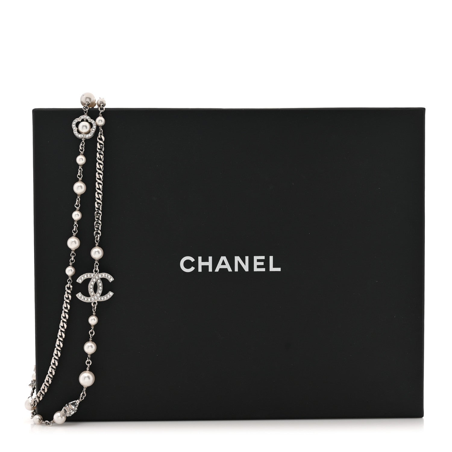 Chanel Pearl Crystal CC Starfall Necklace Silver 5 of 5