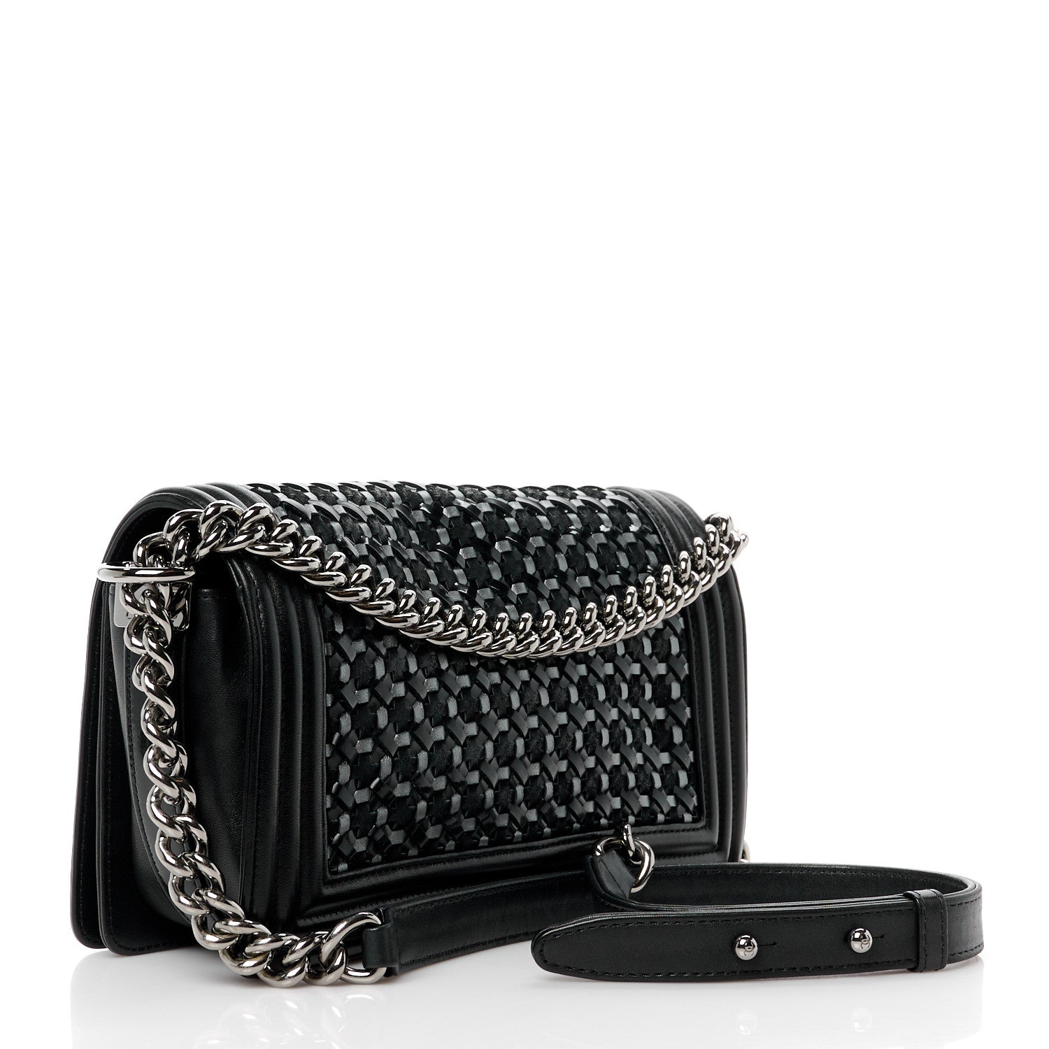 Chanel Calfskin Patent Braided Medium Boy Flap Black 3 of 10