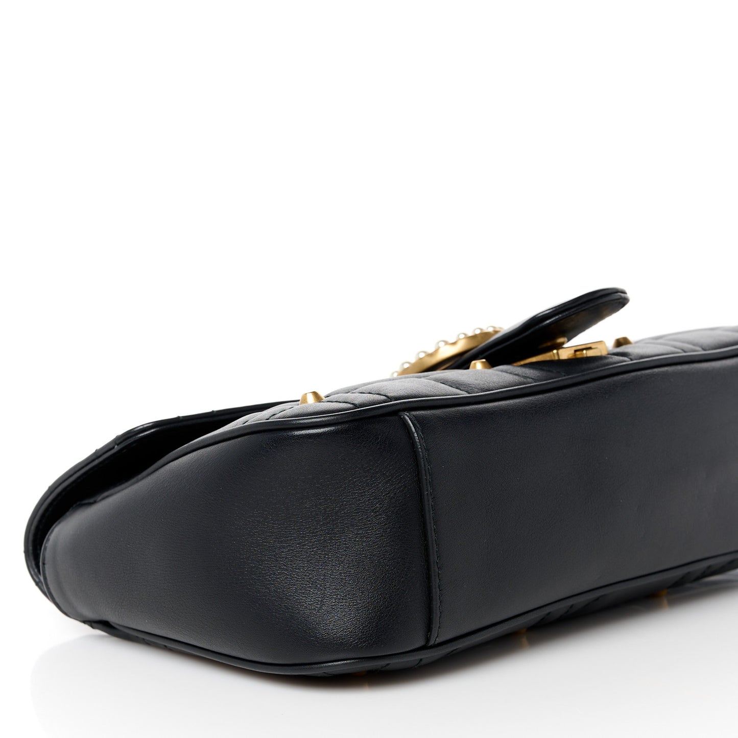 Calfskin Matelasse Studded Small Pearly GG Marmont Shoulder Bag Black