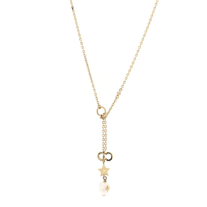 Christian Dior Crystal Pearl CD Shiny-D Tribal Long Necklace Gold 4 of 7