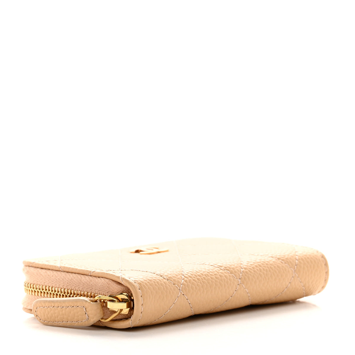 Caviar Quilted Zip Around Coin Purse Beige