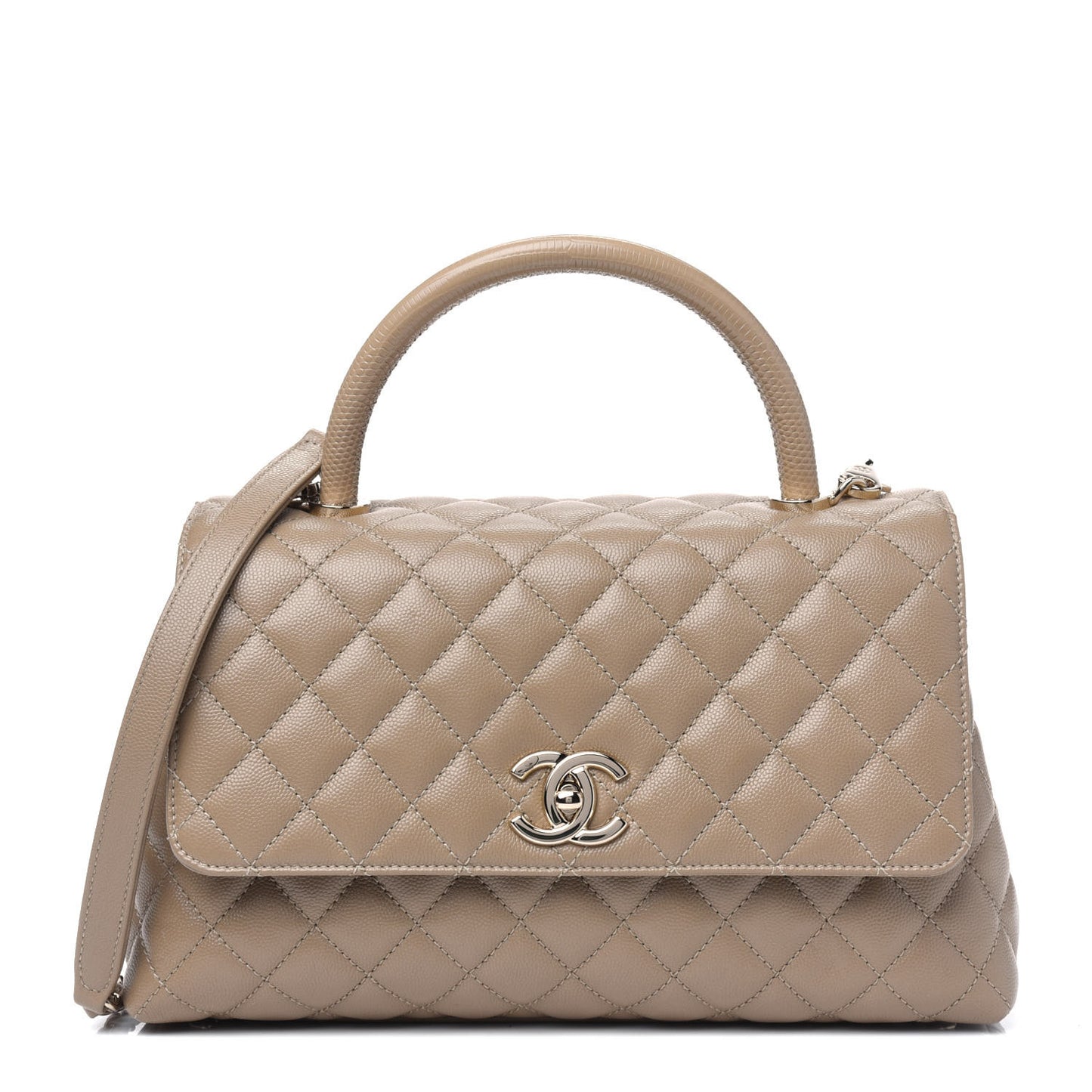 Caviar Lizard Embossed Quilted Small Coco Handle Flap Dark Beige