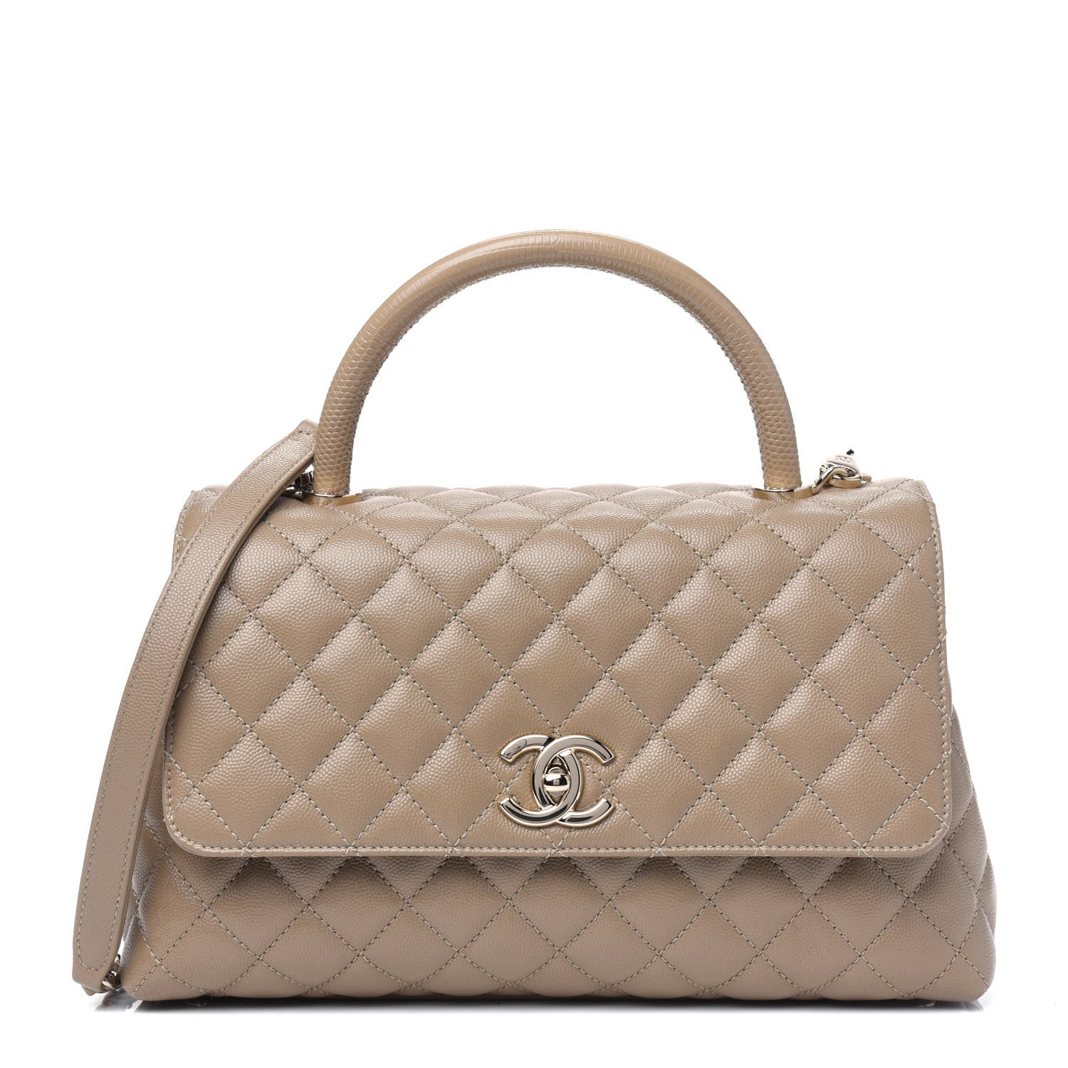 Chanel Caviar Lizard Embossed Quilted Small Coco Handle Flap Dark Beige 1 of 5