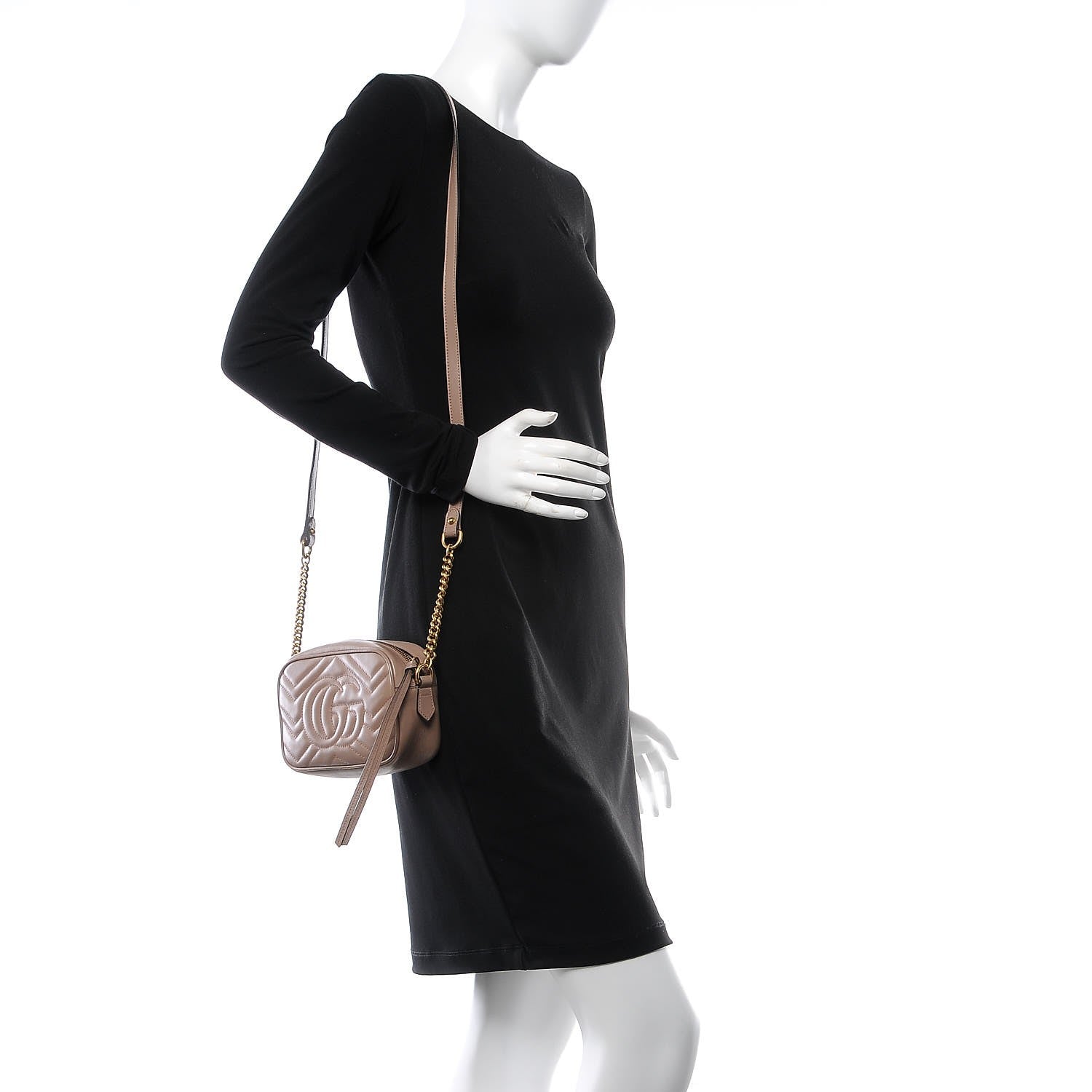 Gucci Calfskin Matelasse Mini GG Marmont Chain Shoulder Bag Nude 2 of 8
