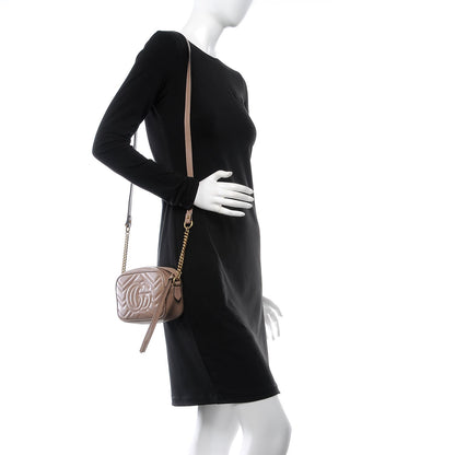 Gucci Calfskin Matelasse Mini GG Marmont Chain Shoulder Bag Nude 2 of 8