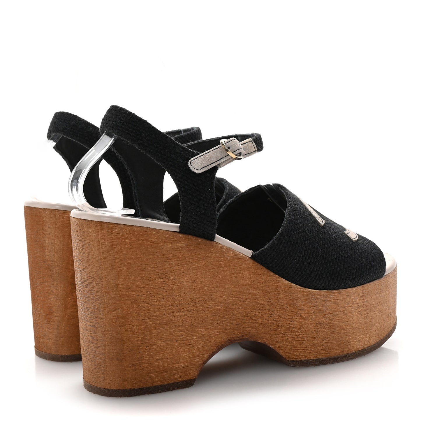 Fabric Calfskin Platform Wedge Sandals 37 Black