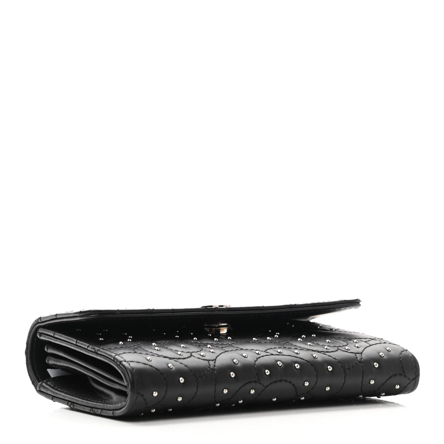 Lambskin Camellia Studded Medium Card Holder Wallet Black