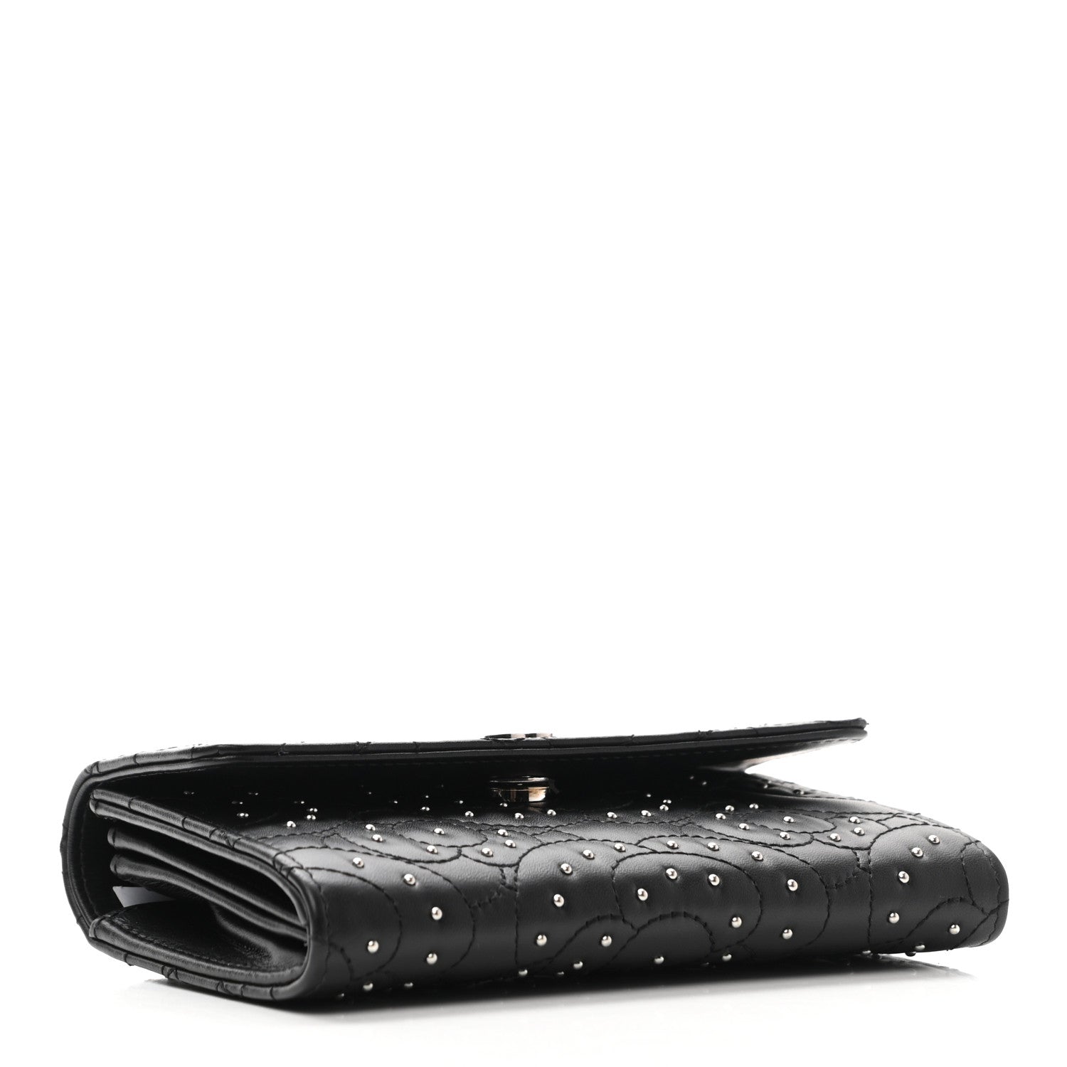 Chanel Lambskin Camellia Studded Medium Card Holder Wallet Black 4 of 8