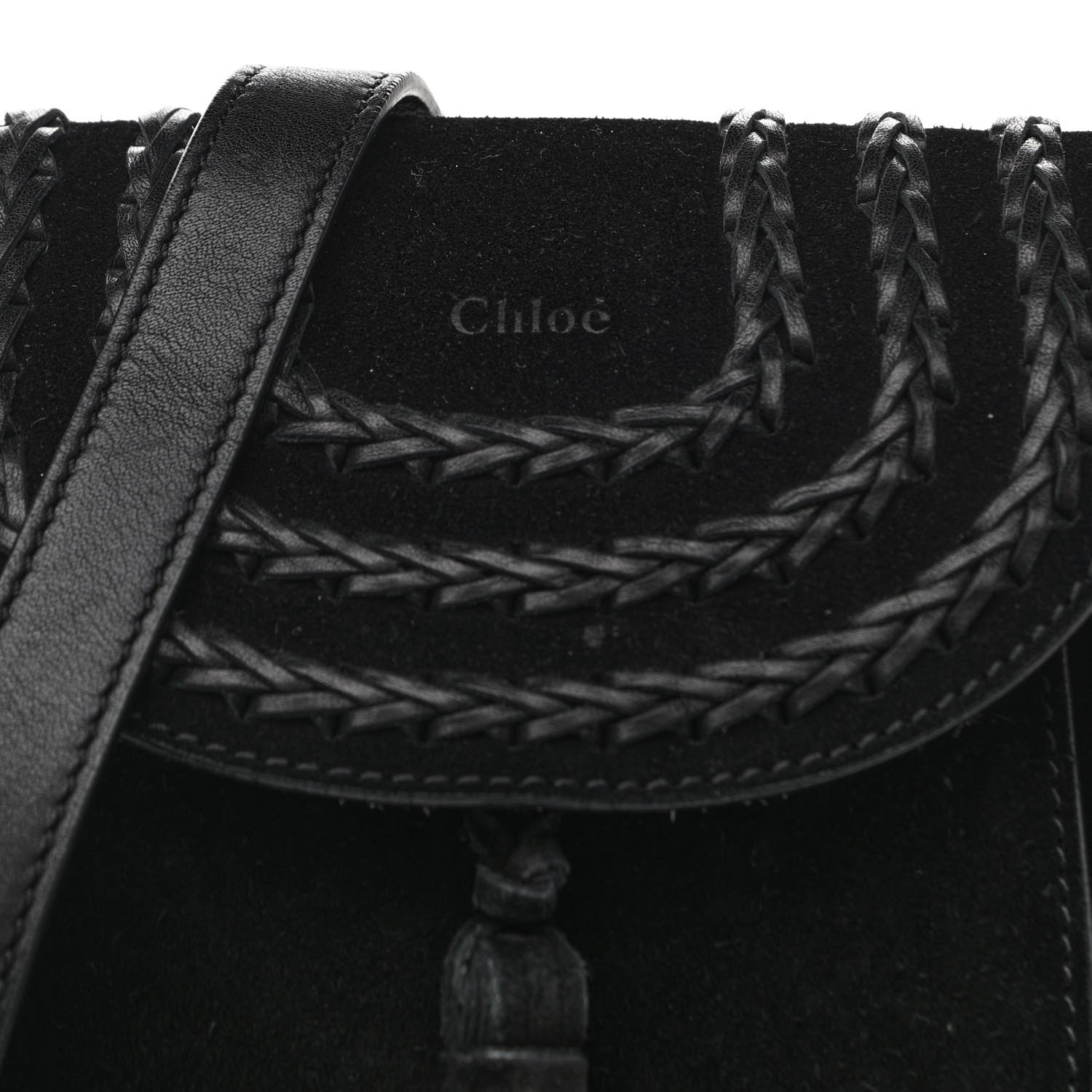 Chloe Suede Calfskin Braided Mini Hudson Shoulder Bag Black 7 of 9