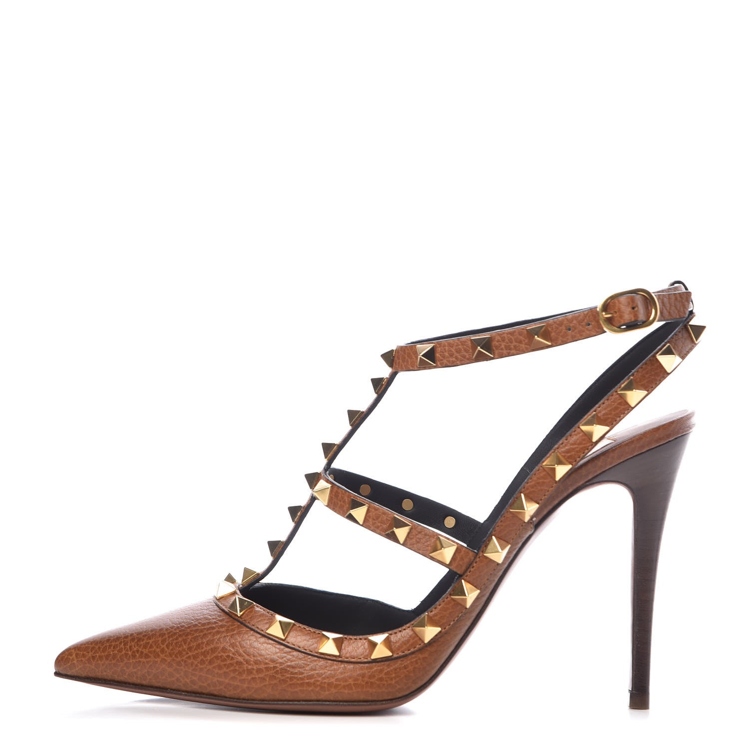 Valentino Garavani Pebbled Calfskin Rockstud Ankle Strap 100mm Pumps 38.5 Cuoio 1 of 9