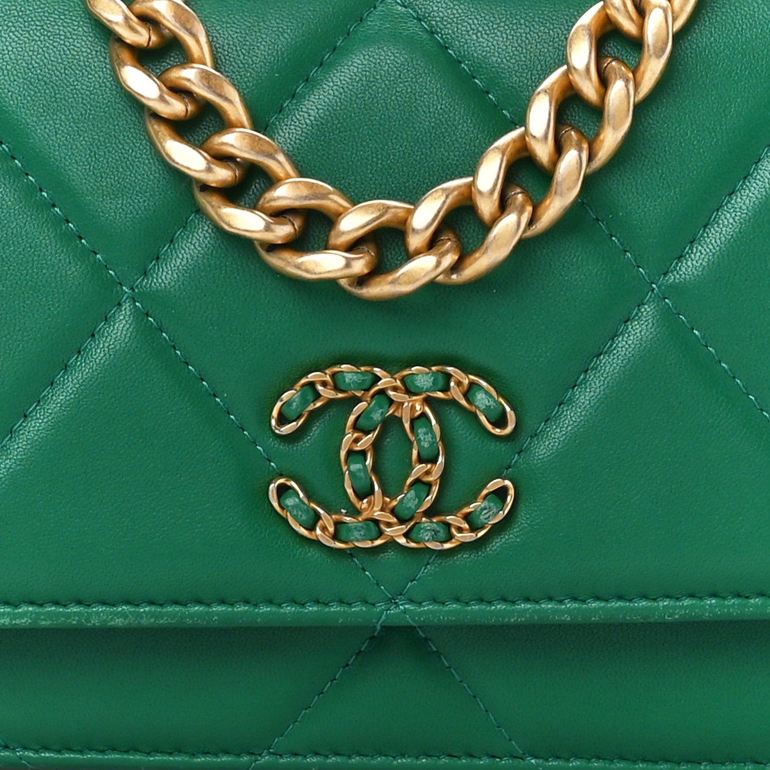 Chanel Lambskin Quilted Chanel 19 Wallet On Chain WOC Green 9 of 12