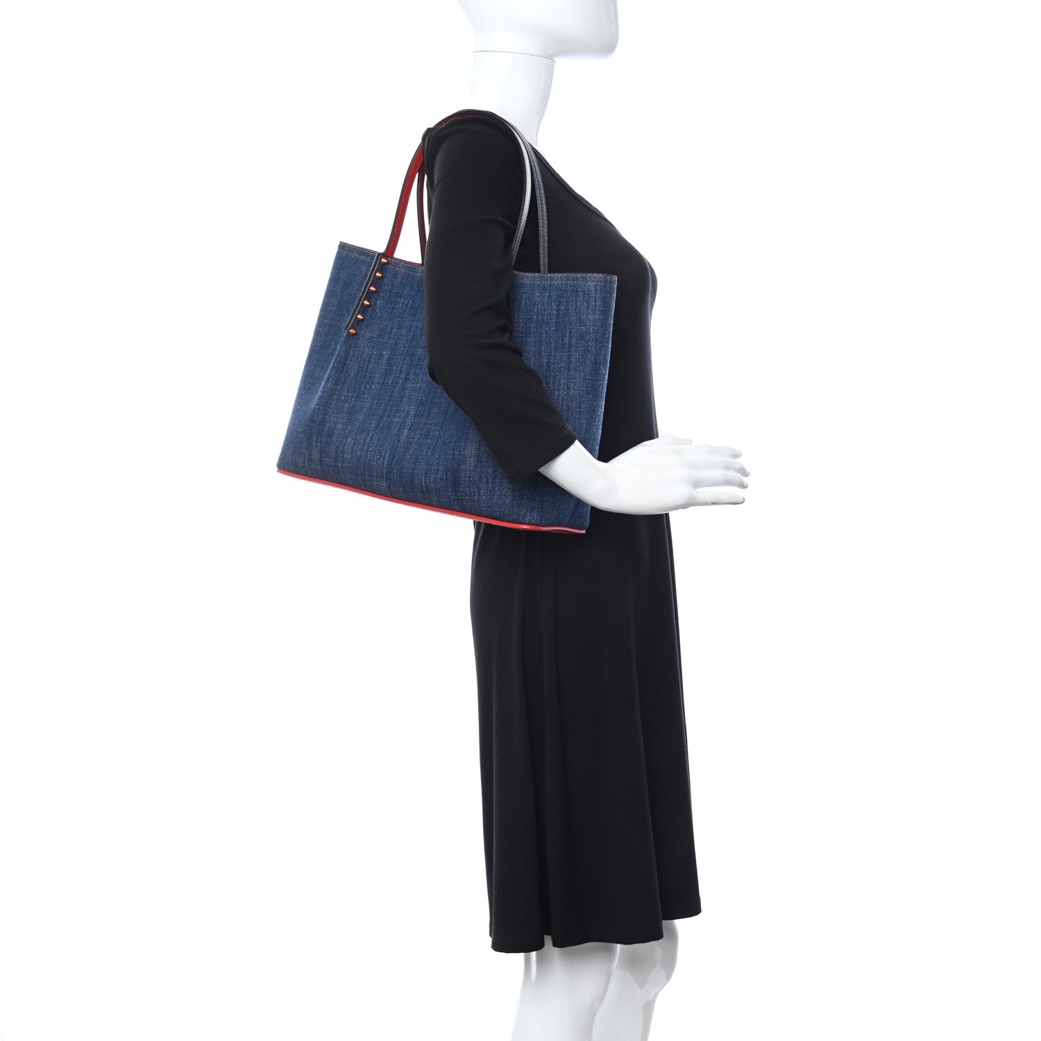 Christian Louboutin Denim Spiked Small Cabarock Shopper Tote 2 of 9