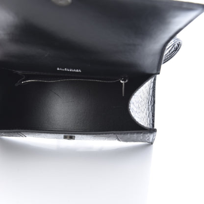 Balenciaga Shiny Calfskin Monochrome Crocodile Embossed Small Hourglass Top Handle Bag Black 5 of 11