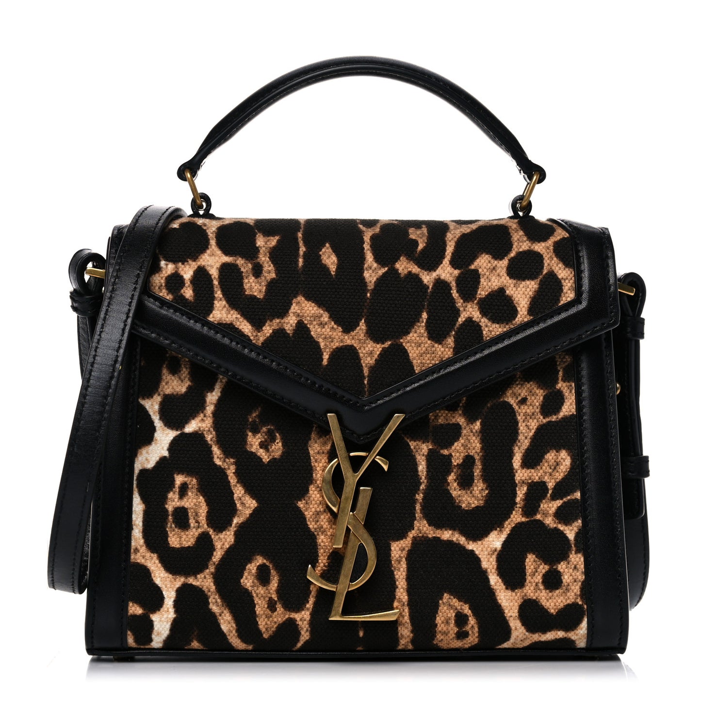 Canvas Leopard Print Mini Classic Monogram Cassandra Top Handle Black