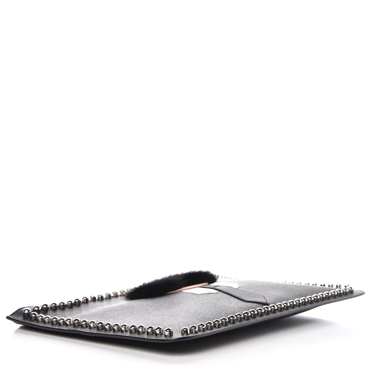 Fendi Vitello Elite Flamingo Mink Karlito Studded Pouch Black White Plaster 4 of 7