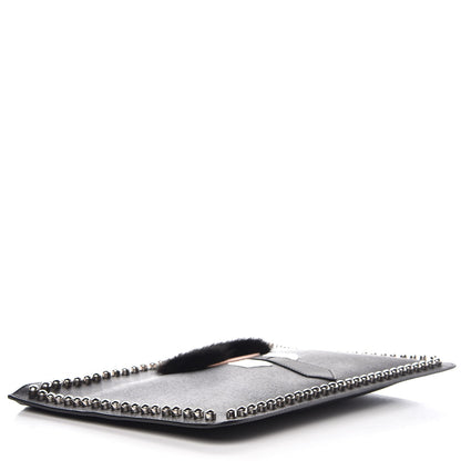 Fendi Vitello Elite Flamingo Mink Karlito Studded Pouch Black White Plaster 4 of 7