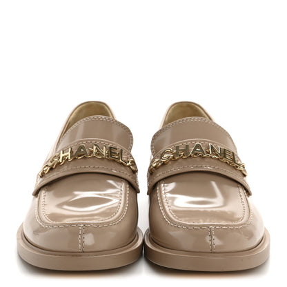 Chanel Shiny Calfskin Logo Loafers 40 Beige 3 of 11