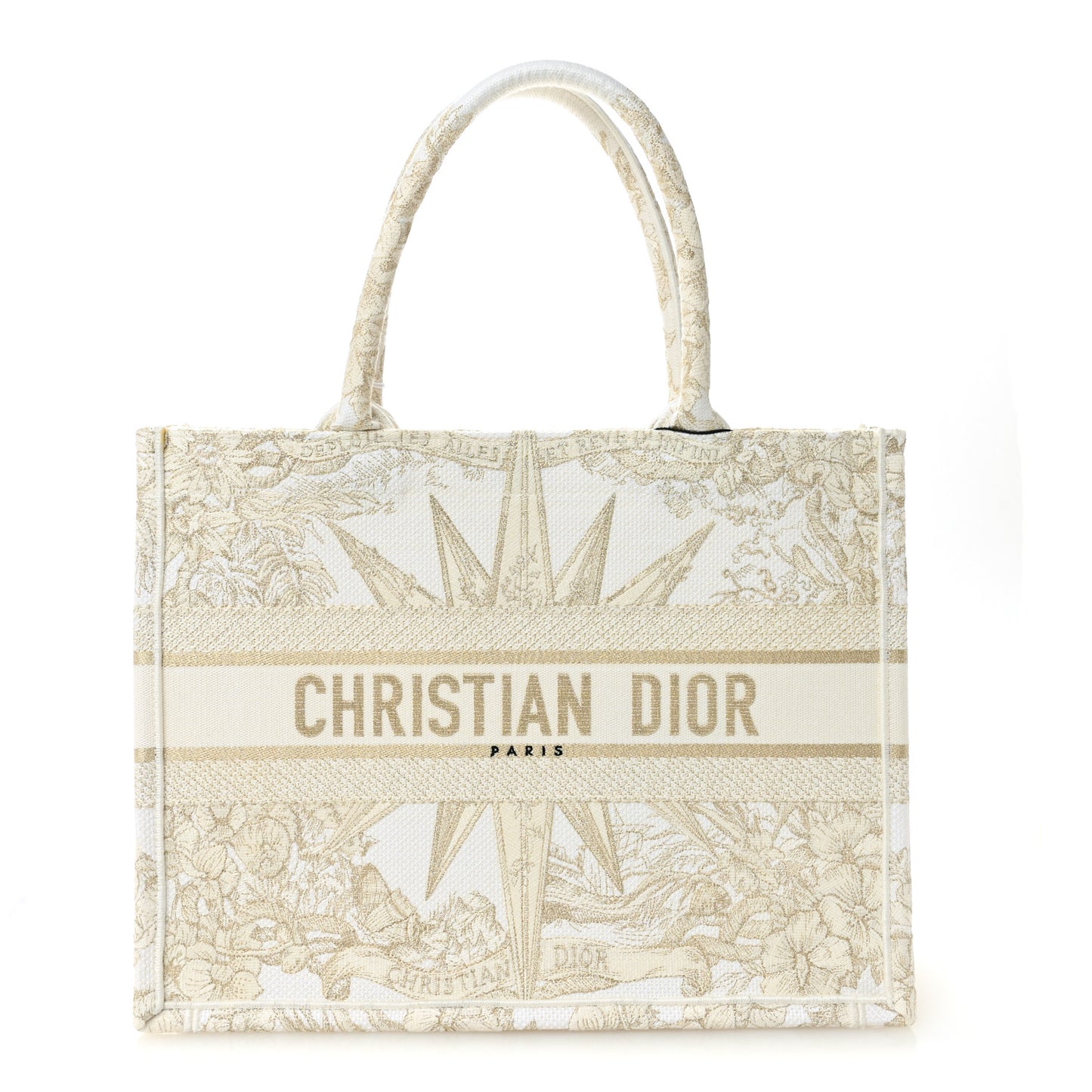 Canvas Embroidered Medium Reve d'Infini Book Tote Gold