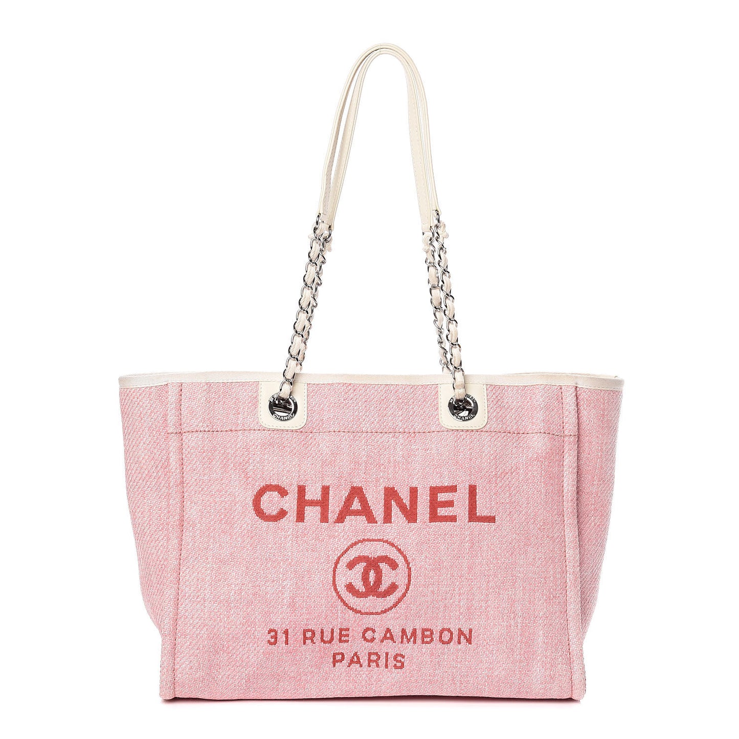 Woven Straw Raffia Small Deauville Tote Pink