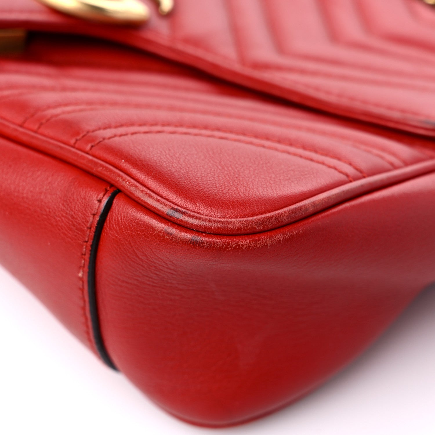 Gucci Calfskin Matelasse Small GG Marmont Shoulder Bag Hibiscus Red 8 of 21