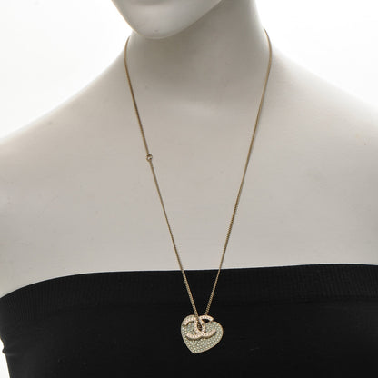 Chanel Crystal Heart CC Charm Necklace Gold 2 of 5